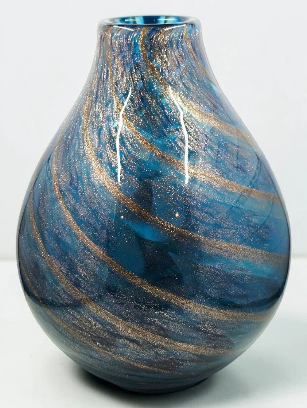 Lenox Seaview Swirl Blue Crystal Bottle Vase Gold Glitter IOB